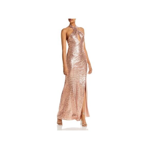 AQUA FORMAL Womens Lined Sleeveless Halter Full-Length Formal Sheath Dress - Picture 1 of 3